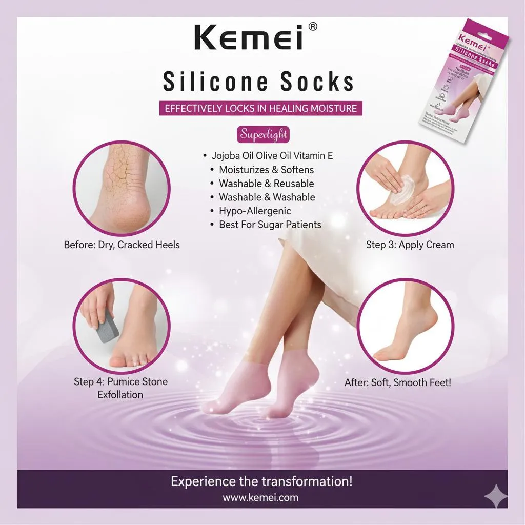 Kemei Silicone Moisturizing Socks - Image 5