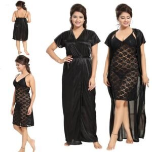 Comfortable Black Jersey Nightwear Set - Lightweight & Free Size