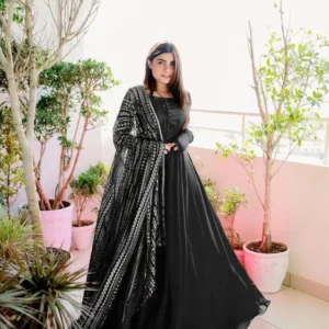 3 Pcs Women's Stitched Chiffon Plain Frock