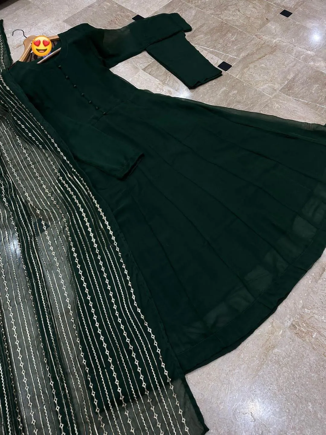 3 Pcs Women's Stitched Chiffon Plain Frock - Image 3