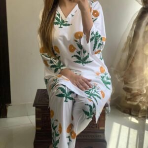 2 Pcs Women's Stitched Linen Embroidered Shirt And Trouser